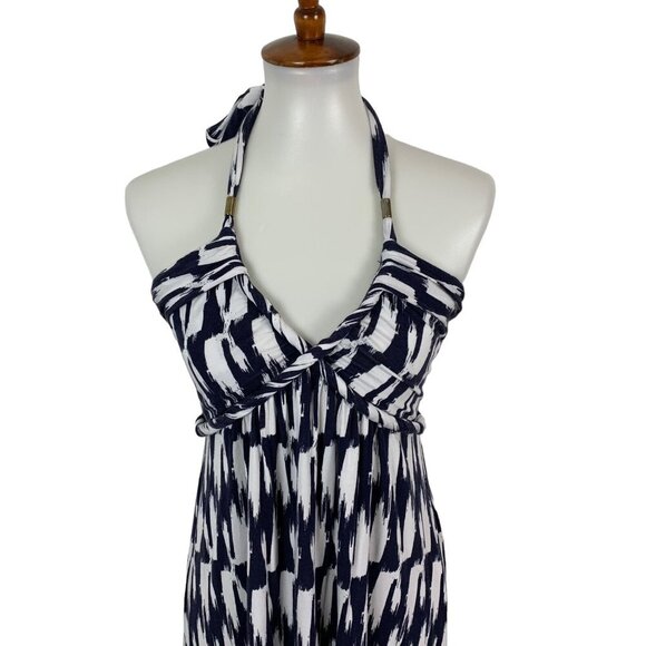 Tart Halter Empire Waist Mini Dress Navy White Medium - Picture 2 of 7